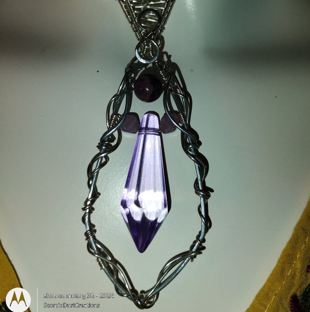 Wire wrapped Chandelier cut Prism crystal